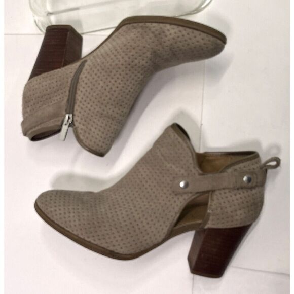 Franco Sarto Size 9 Taupe Suede Lazer Cut Ankle Booties Cut Out Block Heel - Picture 8 of 12